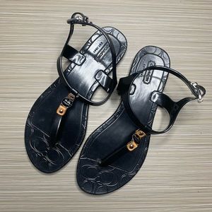 Coach Piccadilly Black Jelly T Strap Sandals
